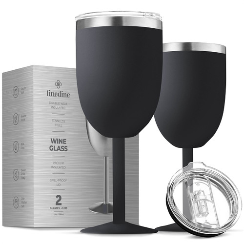 FineDine Stainless Steel, Drinking Cup, Wine glasses, Double-Walled Insulated Unbreakable Goblets, BPA-Free Leak-Resistant Lid for Red White Wine, Brushed Metal, 12 Ounces FineDine Stainless Steel, Drinking Cup, Wine glasses, Double-Walled Insulated Unbreakable Goblets, BPA-Free Leak-Resistant Lid for Red White Wine, Brushed Metal, 12 Ounces