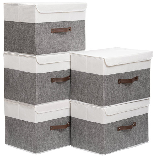 Yawinhe Collapsible Storage Boxes with Lids Fabric Foldable Storage Bins Organizer Containers Baskets with Lid for Home Bedroom Closet Office SNK024WGS-5