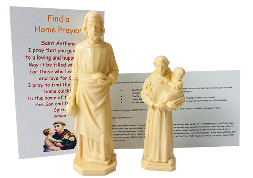Saint Joseph and St Anthony Home Seller and Finder Kit Mini Statues with Prayer Cards for Selling and Buying a House