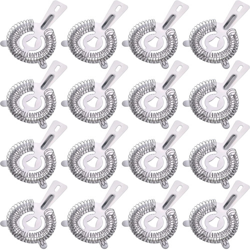 16 Pieces Bar Strainers Bartender Strainer Cocktail Strainers Stainless Steel Drink Strainer Sliver Shaker Strainer Ice Bar Shelf Strainer for Bartenders Drinking Water Filtering