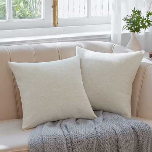Anickal White Beige Throw Pillow Covers 18x18 Inch Set of 2 Decorative Accent Pillow Covers Square Cushion Case for Couch Sofa Living Room Farmhouse Home Decoration