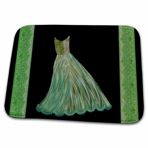3dRose Antique bronze and green dress on black background with... - Dish Drying Mats (ddm-30283-1)