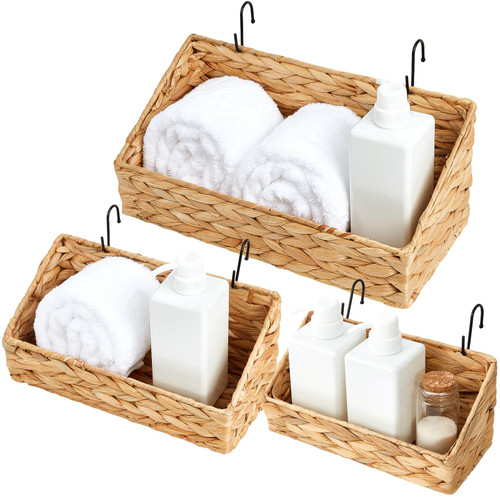 Kigley 3 Pcs Hanging Basket Wall Hanging Storage Basket Bathroom Basket Woven Wall Baskets for Storage Baskets for Shelf Wall Organizer for Toilet Kitchen Bathroom Laundry Closet Organizing Decor