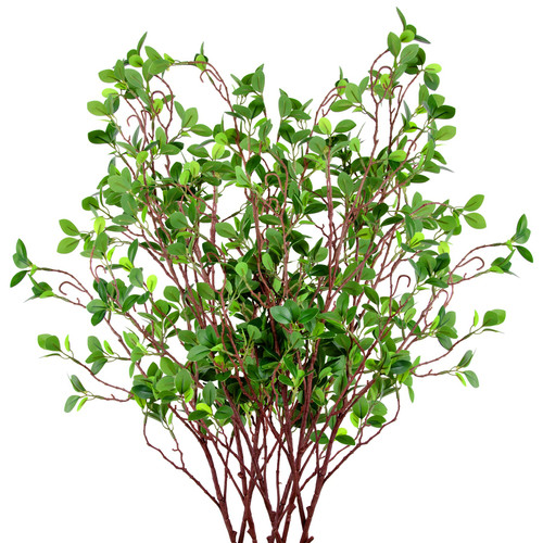 AUSTOR 8 Packs 45" Artificial Ficus Stems Faux Green Stems Ficus Branches Leaf Stem Fake Green Bushes Shrubs Ficus Twig Stems for Vase Filler Home Wedding Office Decor