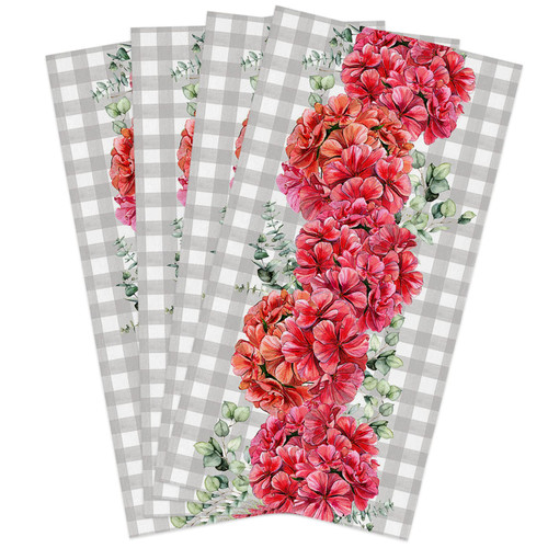 Chees D Zone Kitchen Towels Cotton Dish Towel,Red Geranium Green Eucalyptus Leaves Soft Dishcloth Absorbent Tea Towel,White Grey Buffalo Plaid Reusable Washable Hand Towels 4 Pack