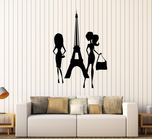 DesignToRefine Vinyl Wall Decal Shopping Paris Woman Style Girls Eiffel Tower Stickers (424ig) Sky Blue