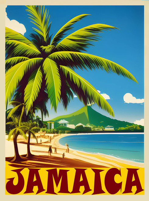 A SLICE IN TIME Jamaica Beach. Retro Travel Poster. Glossy Paper Print for Walls. 10 x 13.5 inches. Shipped Flat with Cardboard Backing.