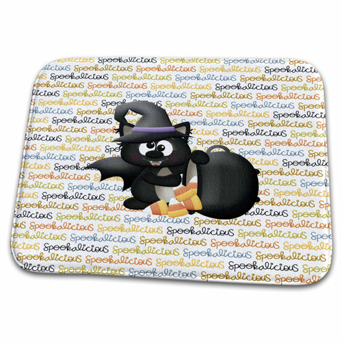 3dRose Bat in Hat, Black Pot of Candy Corns in Black, Orange, and... - Dish Drying Mats (ddm-302005-1)