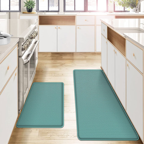 AUTODECO Kitchen Mats and Rugs Set of 2 - kitchen Floor Mat Cushioned Anti Fatigue Non Slip Waterproof Runner Rug Ergonomic Comfort Standing Foam Mats for Home Sink Laundry 17"x29" +17"x59", Turquoise