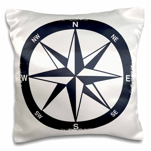 3D Rose Blue and White Nautical Compass Pillow Case, 16" x 16"