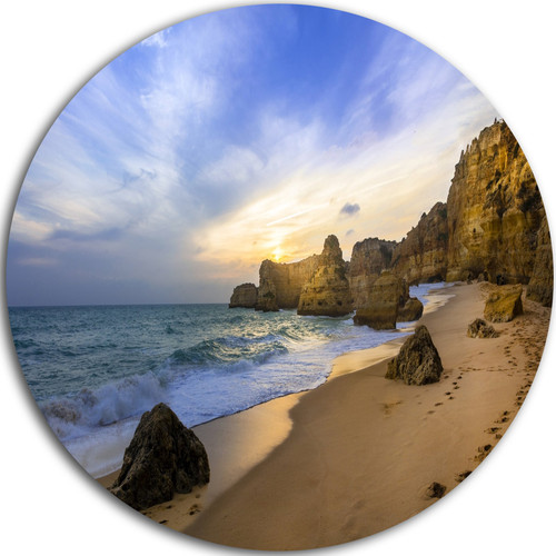 Designart Beautiful Sunset Over Algarve Portugal Seashore Round Wall Art-Disc of 23, 23 x 23, Blue