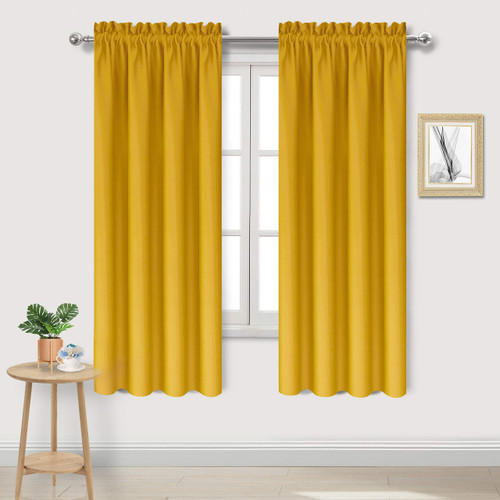 DWCN Blackout Curtains Room Darkening Thermal Insulated Bedroom Curtains Window Curtain Panels, 42 x 63 inches Long, Set of 2 Yellow Rod Pocket Drapes