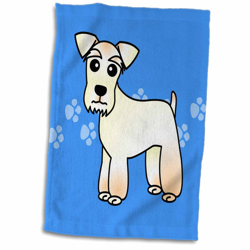 3D Rose Cute Miniature Schnauzer Wheaten Coat-Cartoon Dog-Blue with Paw Prints TWL_40896_1 Towel, 15" x 22"