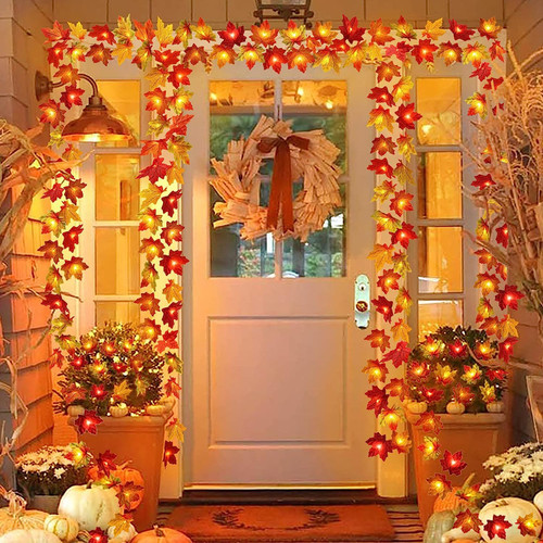 2 Pack Fall Decorations Maple Leaf Lights Garland Multicolored, 20Ft 40LED Battery Operated Fall Leaves Garland with Light String Wedding Autumn Harvest Table Porch Indoor Xmas Home Thanksgiving Decor