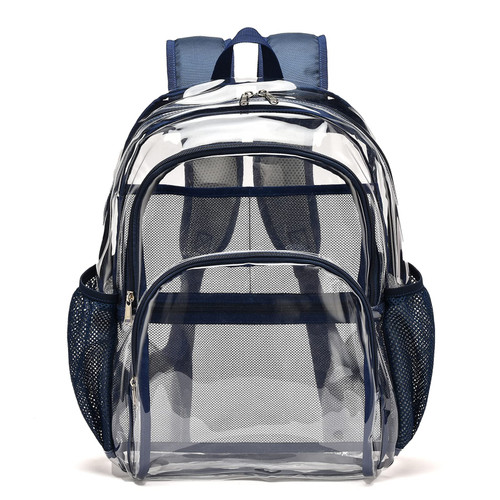 KUI WAN Clear Backpack, Clear Bag Stadium Approved Large Clear Backpack Heavy Duty PVC Transparent Clear Bag for Stadium,School,Navy Blue