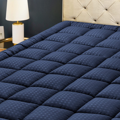 HYLEORY Queen Mattress Pad Quilted Fitted Mattress Protector Cooling Pillow Top Mattress Cover Breathable Fluffy Soft Mattress Topper with 8-21" Deep Pocket, Navy HYLEORY Queen Mattress Pad Quilted Fitted Mattress Protector Cooling Pillow Top Mattress Cover Breathable Fluffy Soft Mattress Topper with 8-21" Deep Pocket, Navy
