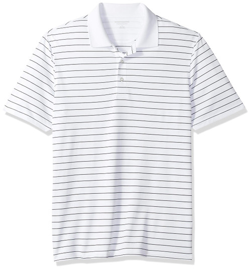 Amazon Essentials Men's Regular-Fit Quick-Dry Golf Polo Shirt (Available in Big & Tall), White Stripe, Large