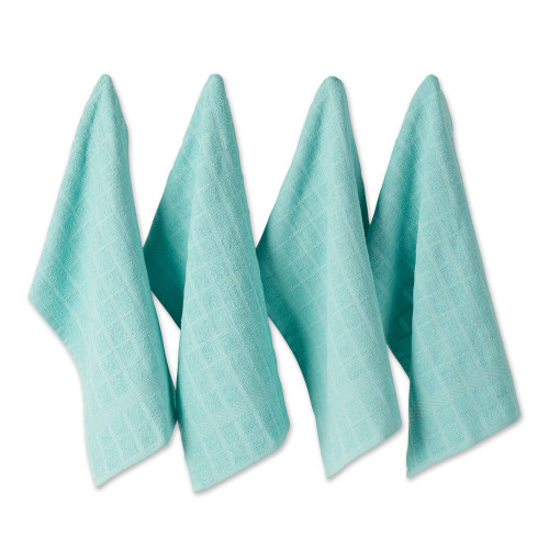DII Basic Terry Collection Windowpane Dishtowel Set, 16x26, Aqua Solid, 4 Piece