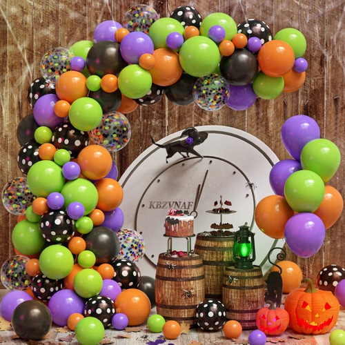Halloween Balloons Arch Garland Kit - 100pcs Black Purple Orange Green Confetti Latex Party Balloons for Halloween Party Supplies Trick or Treat Toys Halloween Balloons Arch Garland Kit - 100pcs Black Purple Orange Green Confetti Latex Party Balloons for Halloween Party Supplies Trick or Treat Toys