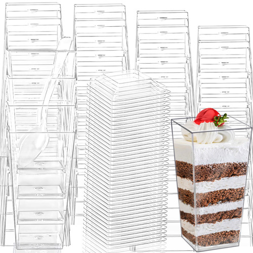 50 Pack 3 oz Mini Dessert Cups,Plastic Dessert Cups with Lids and Spoons,Tall Square Clear Parfait Cups Appetizer Cups,Great for Tasting Party Desserts Appetizers Puddings Mousse 50 Pack 3 oz Mini Dessert Cups,Plastic Dessert Cups with Lids and Spoons,Tall Square Clear Parfait Cups Appetizer Cups,Great for Tasting Party Desserts Appetizers Puddings Mousse