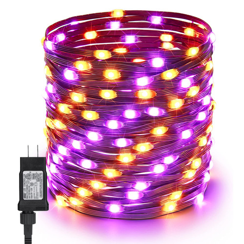 BrizLabs Halloween Lights, 104.98ft 300 LED Orange Purple Lights, 8 Modes Plug in Halloween String Lights Timer, Connectable Outdoor Twinkle Tree Light Waterproof for Party Home Decor, Orange & Purple