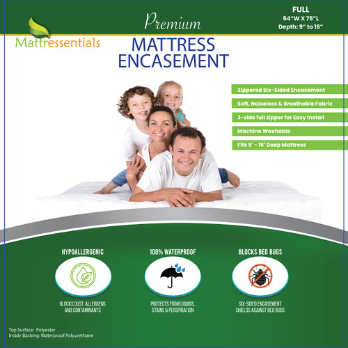 Zippered Full Size Mattress Protector - Bed Bug Waterproof Mattress Cover, Premium Quality Hypoallergenic Encasement Zippered Full Size Mattress Protector - Bed Bug Waterproof Mattress Cover, Premium Quality Hypoallergenic Encasement
