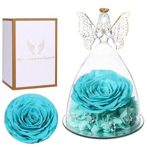 Mothers Day Rose Gift for her, Preserved Real Flower Rose in Large Glass Angel Figurine, Angel Rose Gifts for Women, Rose Flowers Gift for Valentine Day Mothers Day Birthday (Tifany Blue) Mothers Day Rose Gift for her, Preserved Real Flower Rose in Large Glass Angel Figurine, Angel Rose Gifts for Women, Rose Flowers Gift for Valentine Day Mothers Day Birthday (Tifany Blue)