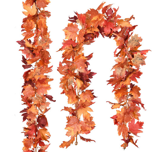 Fomlily 2 Pack Maple Leaf Fall Garland Clearance, 5.9ft/Piece Artificial Autumn Foliage Garland Thanksgiving Decor for Party Table Fireplace Home Wedding (Red)
