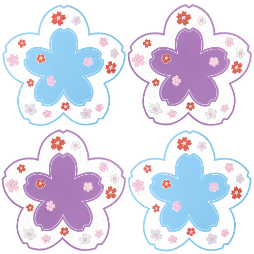Cherry Blossom Cup Coasters 4 PCS Silicone Coasters Blue Sakura Coaster Kawaii Cup Cute Coasters for Desk Drink Table Decor Coffee Cup Mat Durable Anti Slip for Placemat Candle Coasters Set of 4