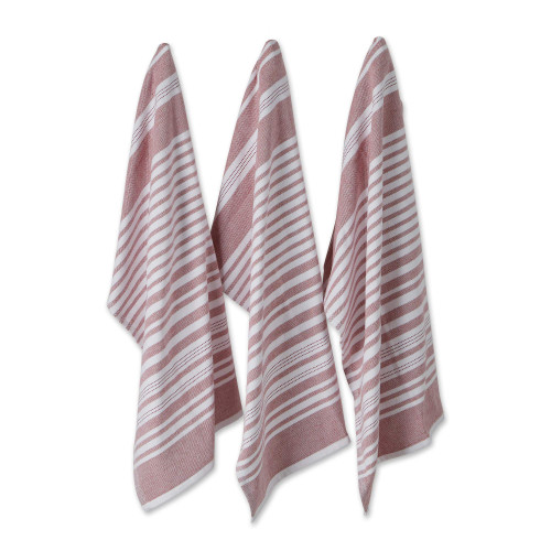 DII French Terry Collection Kitchen Dishtowel Set, 18x28, Barn Red Stripe, 3 Piece