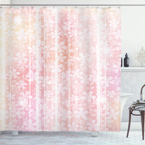 Ambesonne Pale Pink Shower Curtain, Hazy Floral Pattern Essence Growth Nature Beauty Blossoms Dreamy Spring Print, Cloth Fabric Bathroom Decor Set with Hooks, 69" W x 70" L, Salmon White