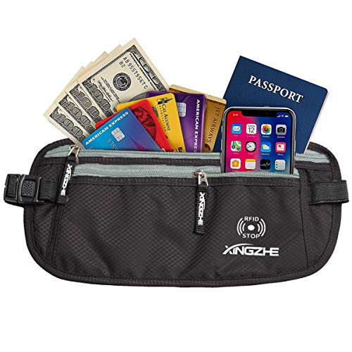 Money Belt - Passport Holder Secure Hidden Travel Wallet RFID Blocking, Undercover Fanny Pack Travel Pack for Men&Women (grey)