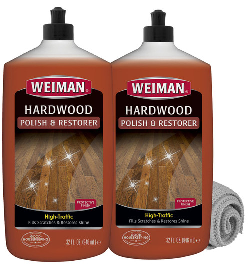 Weiman Wood Floor Polish and Restorer 32 Oz 3PC Bundle - High-Traffic Hardwood Floor, Natural Shine, Removes Scratches, Leaves Protective Layer