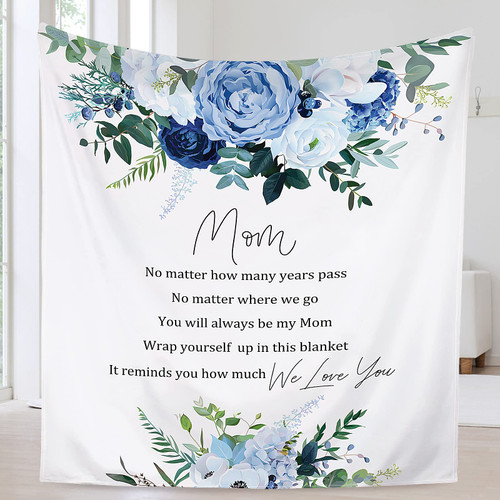 Mom Gifts from Daughter, Mothers Gift Blanket, Mom Birthday Gifts from Daughter, 60" X 50" Pink Soft Flower Blanket for Mom, I Love You Mom Blanket from Son