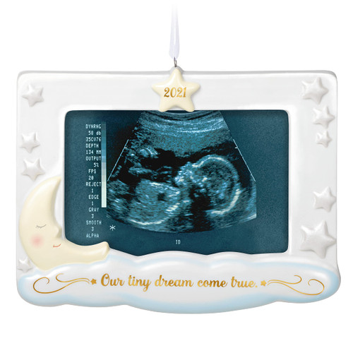 Hallmark Keepsake Christmas Ornament 2021 Year-Dated, Dream Come True Sonogram Photo Frame, Porcelain Hallmark Keepsake Christmas Ornament 2021 Year-Dated, Dream Come True Sonogram Photo Frame, Porcelain