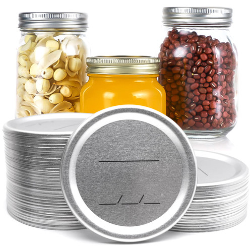 Canning lids for Ball, Kerr Jars, Split-Type Jar Lids Leak Proof Regular Mouth 48Pack Metal Mason Jar Lids with Silicone Seals Rings 70mm Silver Metal Canning Jar Lids