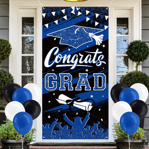 DAZONGE Graduation Party Decorations 2023 Blue - Large Graduation Banner with 12PCS Latex Balloons - Congrats Grad Banner Sign Backdrop for 2023 Graduation Decorations Supplies