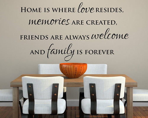 Home Is Where Love Resides, Memories Are Created, Friends Are Always Welcome and Family Is Forever Wall Decal Quote Lettering Words - Vinyl Wall Decal