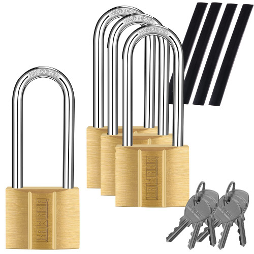 KAWAHA 81/40L-4P Long Shackle Keyed Padlock (Keyed Alike, Waterproof, Solid Brass Lock) for Sheds, Storage Unit, School, Gym Locker, Fence, Toolbox, Hasp, Storage - 1-9/16 in. (40 mm L) *4