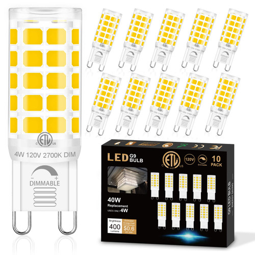 GOLSPARK 10 Pack Dimmable G9 LED Bulb, 4W 2700K Soft White G9 Led Light Bulb (40W Halogen Bulbs Equivalent), Ceramic G9 Bi-Pin Base, AC 120V 400LM, Dimmable T4 Led Light Bulb for Chandelier