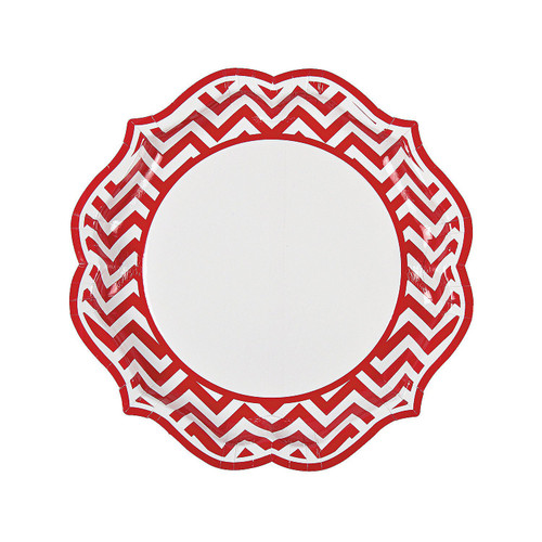 Fun Express - Red Chevron Scalloped Dinner Plate for Wedding - Party Supplies - Print Tableware - Print Plates & Bowls - Wedding - 8 Pieces Fun Express - Red Chevron Scalloped Dinner Plate for Wedding - Party Supplies - Print Tableware - Print Plates & Bowls - Wedding - 8 Pieces