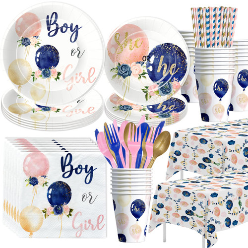 Xigejob Gender Reveal Party Decorations Tableware - Boy or Girl Gender Reveal Party Supplies Include Plates, Cups, Napkin, Tablecloth, Cutlery, Straw, He Or She Gender Reveal Party Supplies | Serve 24 Xigejob Gender Reveal Party Decorations Tableware - Boy or Girl Gender Reveal Party Supplies Include Plates, Cups, Napkin, Tablecloth, Cutlery, Straw, He Or She Gender Reveal Party Supplies | Serve 24