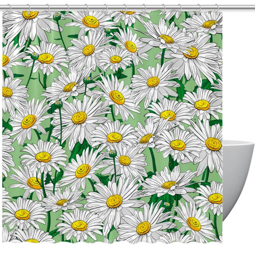 VAPOKF Shower Curtain for Bathroom Decor, Watercolor Camomile Flower Waterproof Polyester Fabric Bath Curtain Set with 12 Hooks - 60x72 Inches