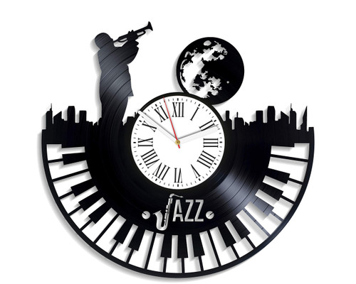 Kovides Jazz Art Minimalist Xmas Gift for Boys Decor for Living Room Classical Music Vinyl Clock Musical Genre Home Decor Birthday Gift for Fan Jazz Music Wall Clock Vintage Vinyl Record Clock