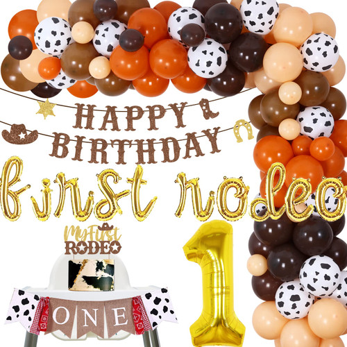 First Rodeo Birthday Party Decorations, My First Rodeo Cake Topper & Highchair Banner - Brown Balloon Garland Arch Kit - Cowgirl Happy Birthday Banner for Western Theme First Birthday Supplies First Rodeo Birthday Party Decorations, My First Rodeo Cake Topper & Highchair Banner - Brown Balloon Garland Arch Kit - Cowgirl Happy Birthday Banner for Western Theme First Birthday Supplies