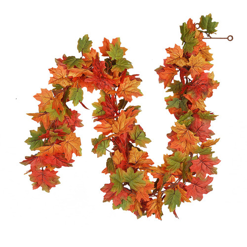RECUTMS 2Pack Fall Maple Leaf Garland 5.7FT Artificial Fall Leaf Garland Faux Autumn Leaves Hanging Vine for Indoor Outdoor Home Wedding Halloween Thanksgiving Wall Decor (Green)