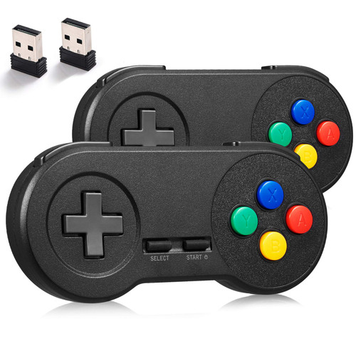 miadore 2 Pack Wireless Controller for SNES Games, Rechargeable USB SNES Controller for Switch Windows PC MAC Linux Raspberry Pi Retropie Emulator (Black)