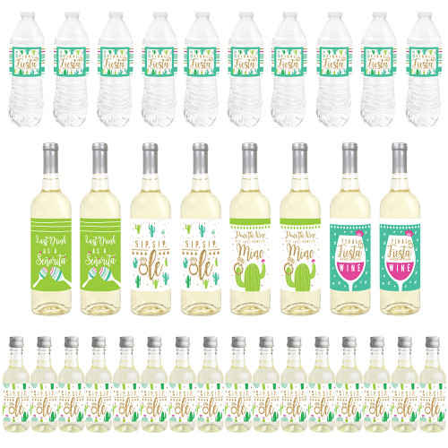 Big Dot of Happiness Final Fiesta - Mini Wine Bottle Labels, Wine Bottle Labels and Water Bottle Labels - Last Fiesta Bachelorette Party Decorations - Beverage Bar Kit - 34 Pieces