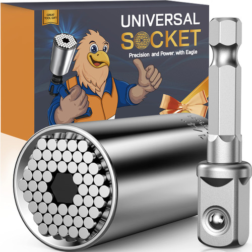 Gifts for Men Super Universal Socket - Tool Stocking Stuffers for Men 7-19mm Socket Wrench Set with Power Drill Adapter, Unique Christmas Birthday Gifts for Dad Husband Him Cool Stuff Gadgets for Men
