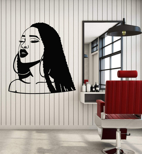 Vinyl Wall Decal Hairstyle African American Beautiful Woman Girl Head Hair Stickers Mural Large Decor (g2930) Black